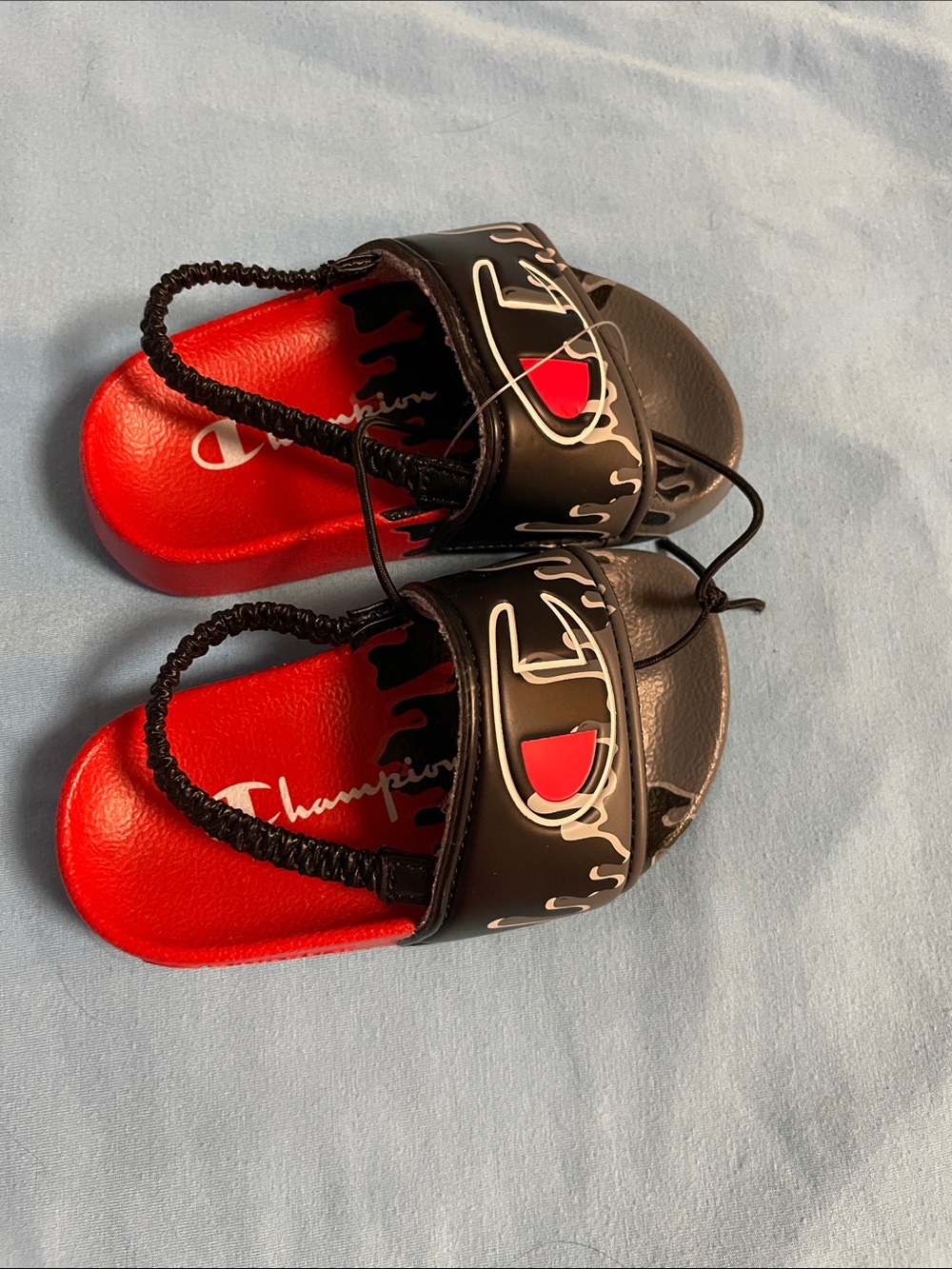 Champion Kids Black & Red Slide Sandals with Logo Accent